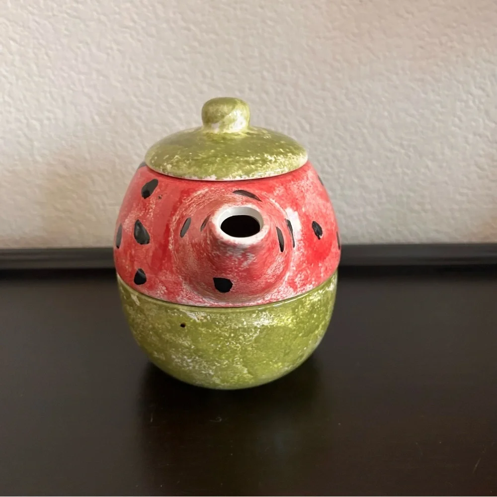 Hand-Painted Watermelon Stackable Tea Set | Whimsical Teacup & Teapot | New
